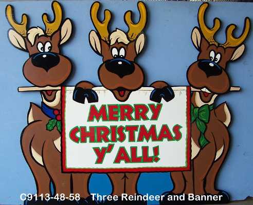 C9113Three Reindeer and Banner
